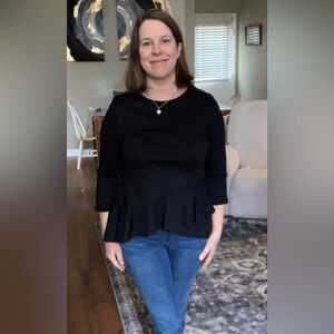 Lands' End Black Top w/ Ruffle, Women's Small